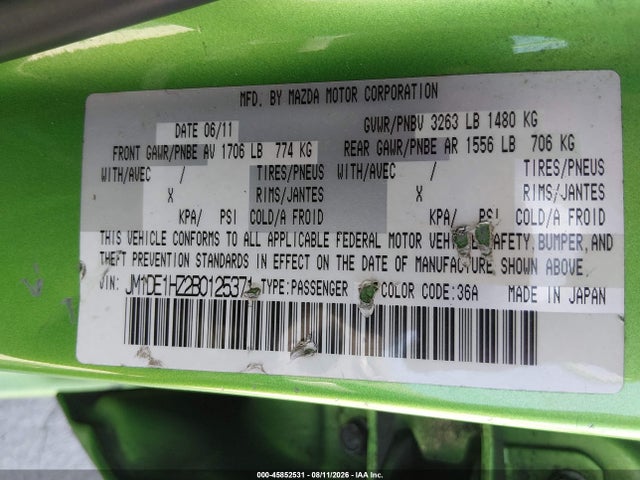 Aukcja sprzedaży 2011 Mazda Mazda2 Sport, vin: JM1DE1HZ2B0125371, numer aukcji: 45852531