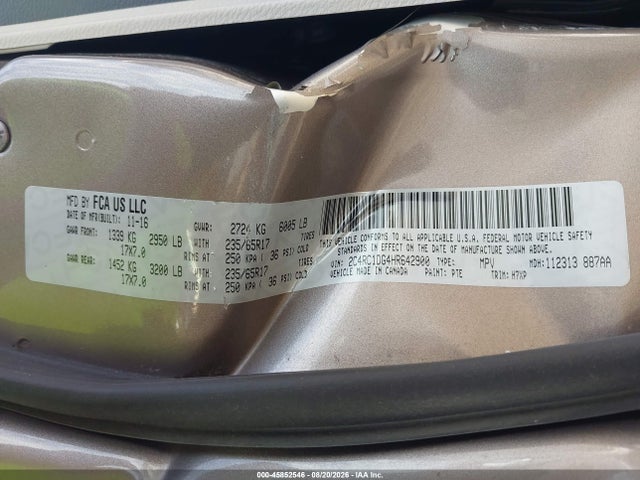Aukcja sprzedaży 2017 Chrysler Pacifica Touring, vin: 2C4RC1DG4HR642900, numer aukcji: 45852546