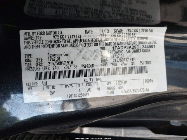 2013 Ford Focus Se მანქანა იყიდება აუქციონზე, vin: 1FADP3K29DL244981, აუქციონის ნომერი: 45852561