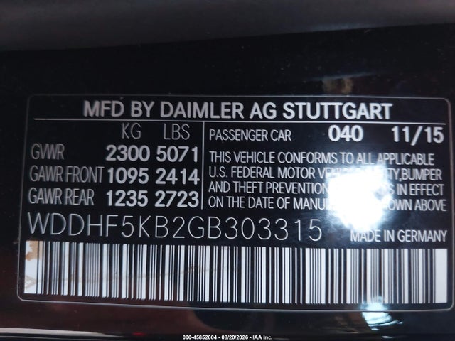 45852604 :رقم المزاد ، WDDHF5KB2GB303315 vin ، 2016 Mercedes-benz E 350 مزاد بيع