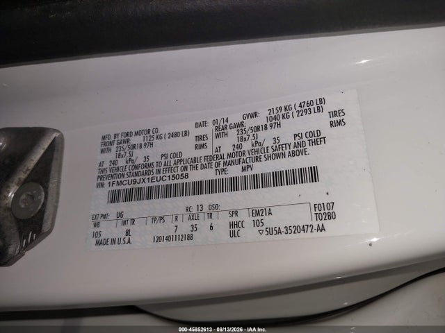 Aukcja sprzedaży 2014 Ford Escape Titanium, vin: 1FMCU9JX1EUC15058, numer aukcji: 45852613