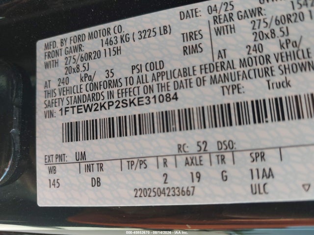 Продажа на аукционе авто 2025 Ford F-150 Stx, vin: 1FTEW2KP2SKE31084, номер лота: 45852670