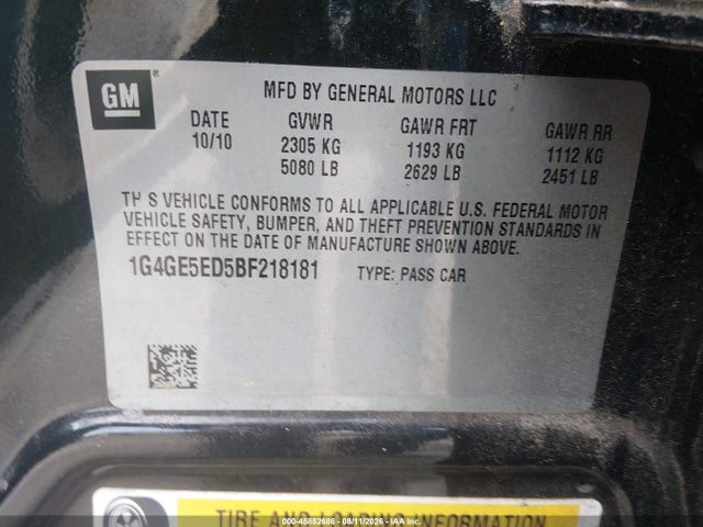 45852686 :رقم المزاد ، 1G4GE5ED5BF218181 vin ، 2011 Buick Lacrosse Cxs مزاد بيع