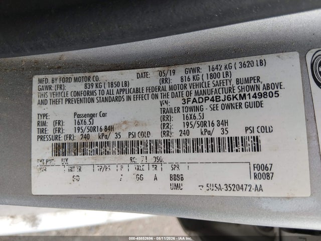 Aukcja sprzedaży 2019 Ford Fiesta Se, vin: 3FADP4BJ6KM149805, numer aukcji: 45852696