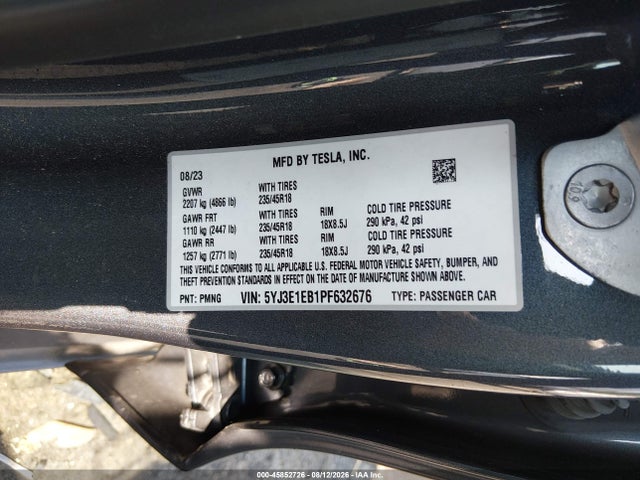 5YJ3E1EB1PF632676 Tesla Model 3 Long Range Dual Motor All-wheel Drive