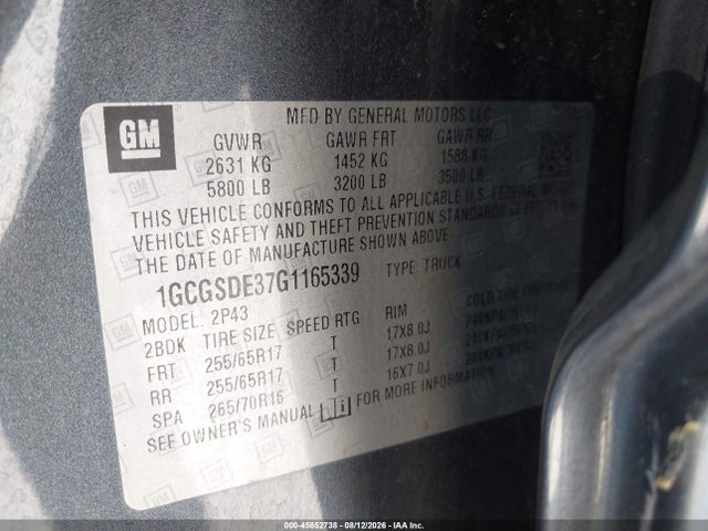 2016 Chevrolet Colorado 2wd Z71 მანქანა იყიდება აუქციონზე, vin: 1GCGSDE37G1165339, აუქციონის ნომერი: 45852738