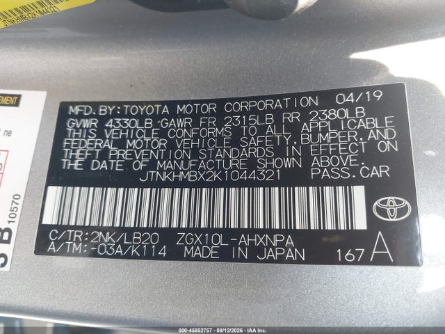 JTNKHMBX2K1044321 Toyota C-hr Limited