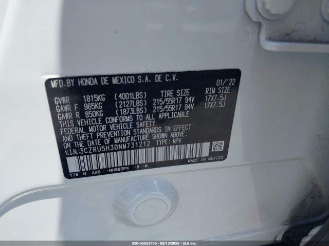 Продаж на аукціоні авто 2022 Honda Hr-v 2wd Lx, vin: 3CZRU5H30NM731212, номер лоту: 45852799