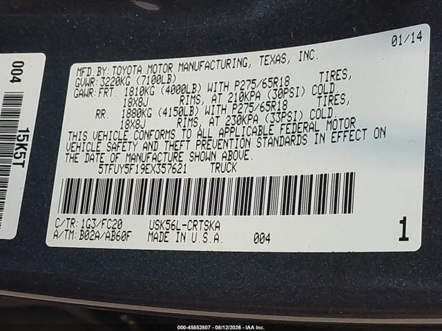 5TFUY5F19EX357621 Toyota Tundra Sr5 5.7l V8