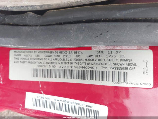 Продажа на аукционе авто 2008 Volkswagen New Beetle Se, vin: 3VWRF31Y88M409400, номер лота: 45852808