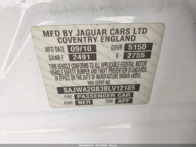 Продаж на аукціоні авто 2011 Jaguar Xj Xjl, vin: SAJWA2GB3BLV12185, номер лоту: 45852810