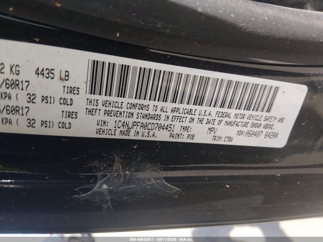 2012 Jeep Patriot Latitude მანქანა იყიდება აუქციონზე, vin: 1C4NJPFA0CD704451, აუქციონის ნომერი: 45852817