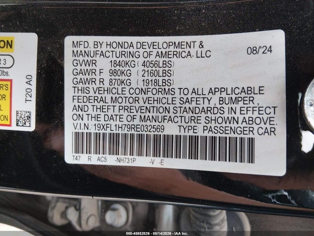 Aukcja sprzedaży 2024 Honda Civic Ex-l, vin: 19XFL1H79RE032569, numer aukcji: 45852826