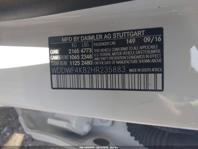 2017 Mercedes-benz C 300 4matic მანქანა იყიდება აუქციონზე, vin: WDDWF4KB2HR235883, აუქციონის ნომერი: 45852830