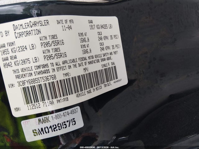 45852836 :رقم المزاد ، 3C8FY68B55T536768 vin ، 2005 Chrysler Pt Cruiser Limited مزاد بيع