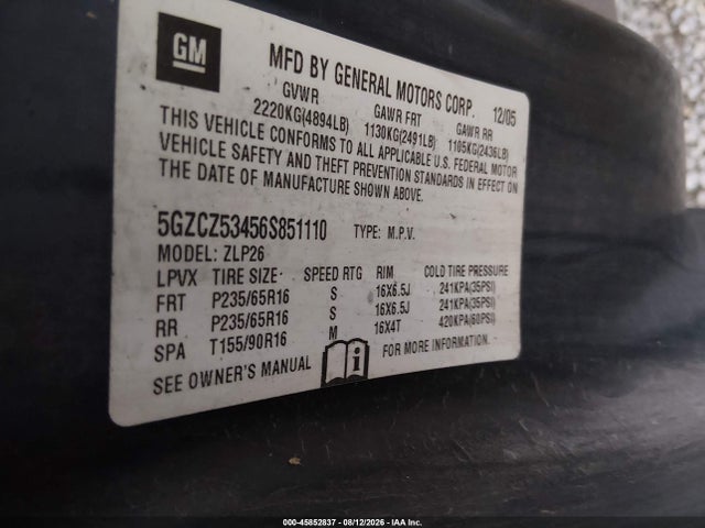 45852837 :رقم المزاد ، 5GZCZ53456S851110 vin ، 2006 Saturn Vue V6 مزاد بيع