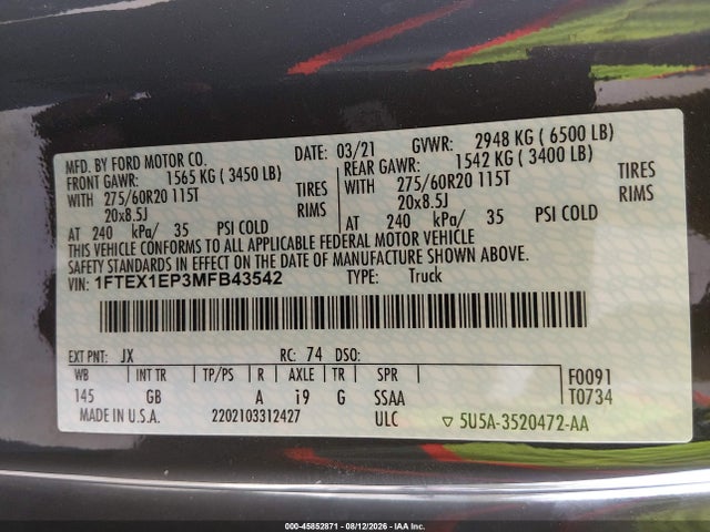 1FTEX1EP3MFB43542 Ford F-150 Xl