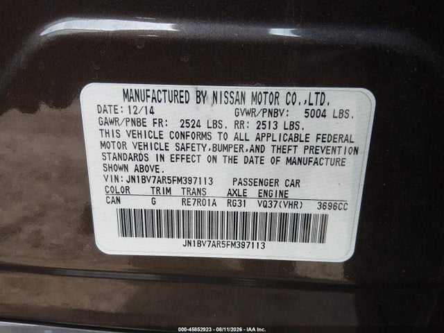 Продажа на аукционе авто 2015 Infiniti Q50 Premium, vin: JN1BV7AR5FM397113, номер лота: 45852923