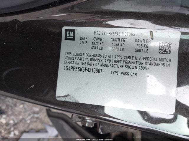 45852934 :رقم المزاد ، 1G4PP5SK5F4216607 vin ، 2015 Buick Verano مزاد بيع