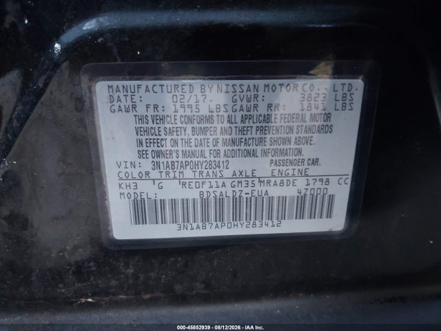 45852939 :رقم المزاد ، 3N1AB7AP0HY283412 vin ، 2017 Nissan Sentra Sv مزاد بيع