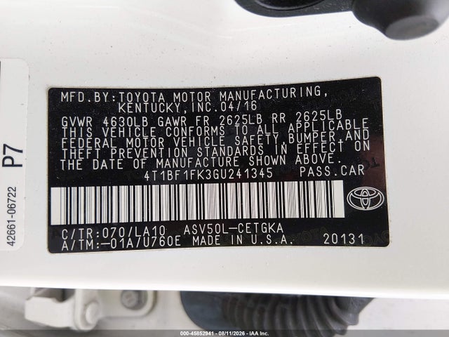 4T1BF1FK3GU241345 Toyota CAMRY XLE