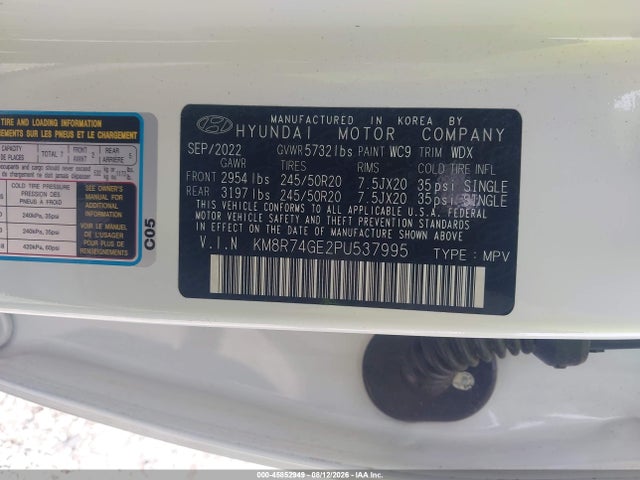45852949 :رقم المزاد ، KM8R74GE2PU537995 vin ، 2023 Hyundai Palisade Calligraphy مزاد بيع