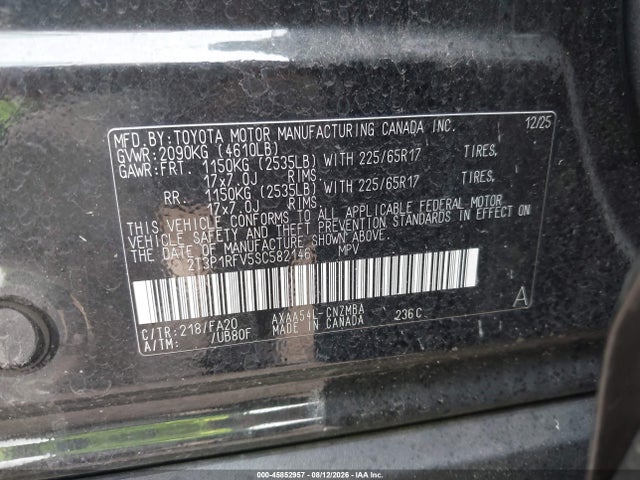 Aukcja sprzedaży 2025 Toyota Rav4 Xle, vin: 2T3P1RFV5SC582146, numer aukcji: 45852957