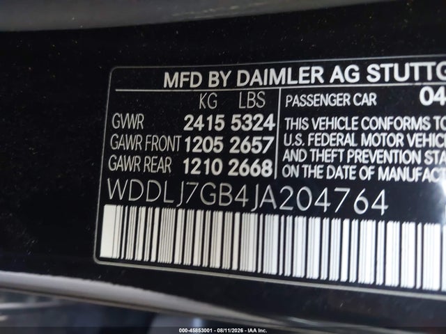 45853001 :رقم المزاد ، WDDLJ7GB4JA204764 vin ، 2018 Mercedes-benz Amg Cls 63 S 4matic مزاد بيع