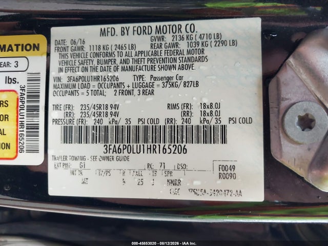 Ford Fusion Hybrid Se 2017 3FA6P0LU1HR165206 Image 9
