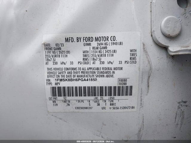 Aukcja sprzedaży 2023 Ford Explorer, vin: 1FMSK8BH6PGA41850, numer aukcji: 45853026