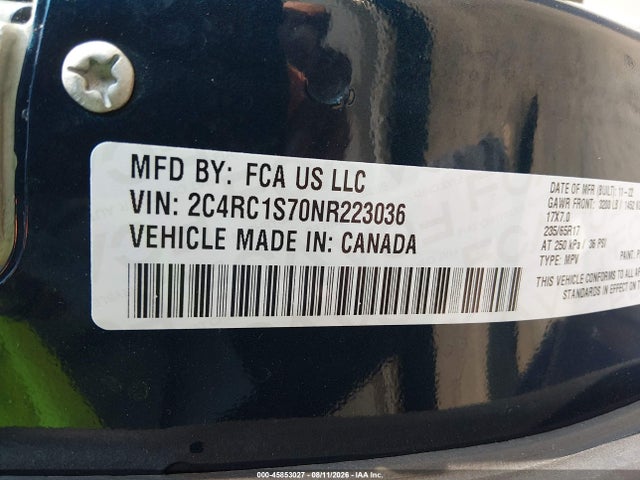 45853027 :رقم المزاد ، 2C4RC1S70NR223036 vin ، 2022 Chrysler Pacifica Hybrid Limited مزاد بيع