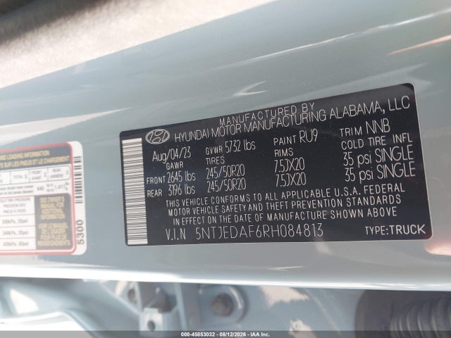 2024 Hyundai Santa Cruz Limited მანქანა იყიდება აუქციონზე, vin: 5NTJEDAF6RH084813, აუქციონის ნომერი: 45853032