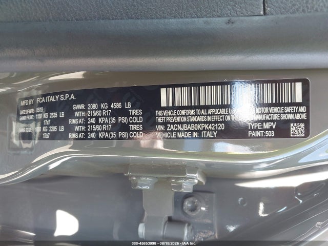 2019 Jeep Renegade Sport 4x4 მანქანა იყიდება აუქციონზე, vin: ZACNJBAB0KPK42120, აუქციონის ნომერი: 45853098