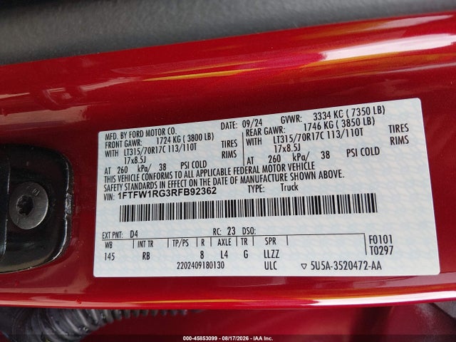 Ford F-150 Raptor 2024 1FTFW1RG3RFB92362 Image 9