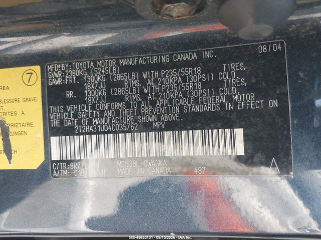 Продаж на аукціоні авто 2004 Lexus Rx 330, vin: 2T2HA31U04C035762, номер лоту: 45853101