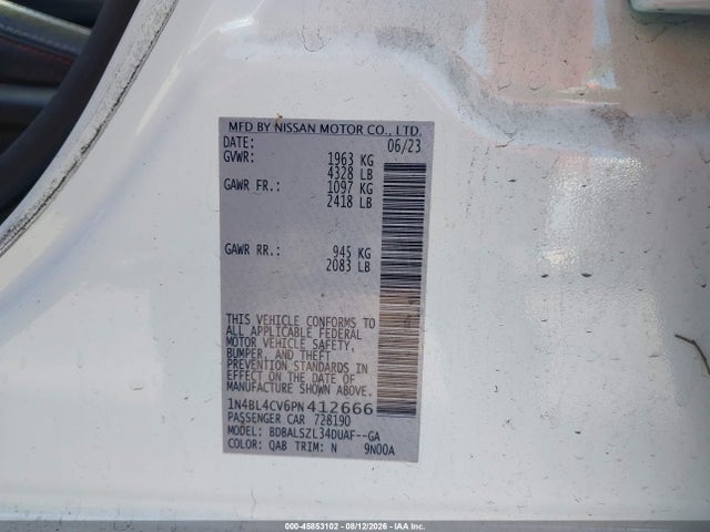 Aukcja sprzedaży 2023 Nissan Altima Sr Fwd, vin: 1N4BL4CV6PN412666, numer aukcji: 45853102