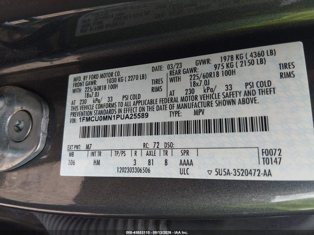 2023 Ford Escape St-line მანქანა იყიდება აუქციონზე, vin: 1FMCU0MN1PUA25589, აუქციონის ნომერი: 45853110