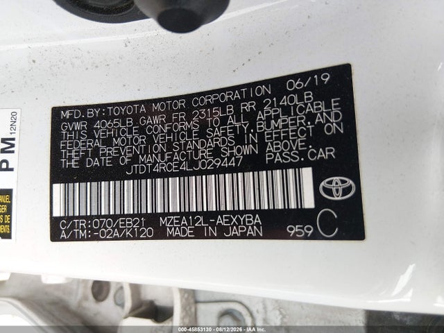 Продажа на аукционе авто 2020 Toyota Corolla Xse, vin: JTDT4RCE4LJ029447, номер лота: 45853130