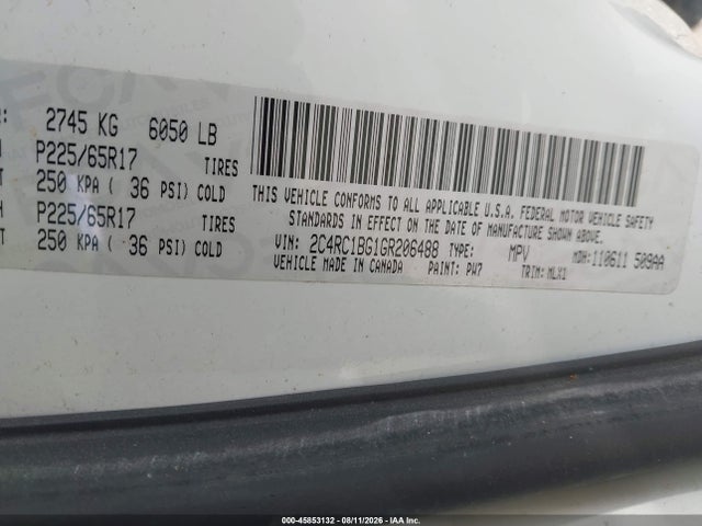 45853132 :رقم المزاد ، 2C4RC1BG1GR206488 vin ، 2016 Chrysler Town & Country Touring مزاد بيع