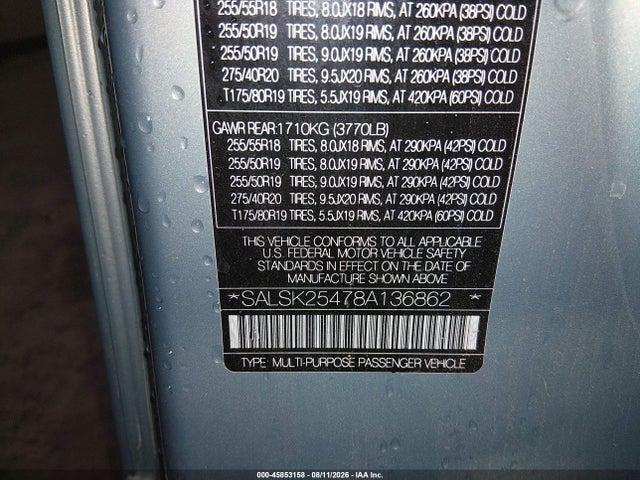 Продажа на аукционе авто 2008 Land Rover Range Rover Sport Hse, vin: SALSK25478A136862, номер лота: 45853158