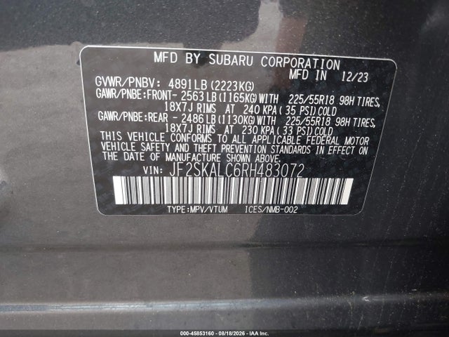 Продаж на аукціоні авто 2024 Subaru Forester Limited, vin: JF2SKALC6RH483072, номер лоту: 45853160