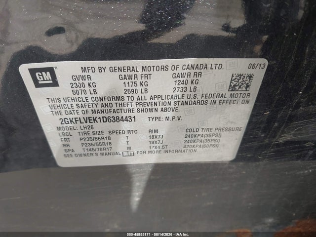 Aukcja sprzedaży 2013 Gmc Terrain Slt-1, vin: 2GKFLVEK1D6384431, numer aukcji: 45853171