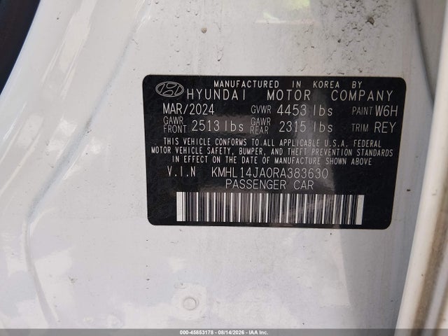 Продажа на аукционе авто 2024 Hyundai Sonata Sel, vin: KMHL14JA0RA383630, номер лота: 45853178