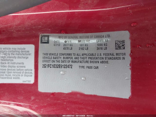 Aukcja sprzedaży 2014 Chevrolet Camaro 2lt, vin: 2G1FC1E32E9122472, numer aukcji: 45853182