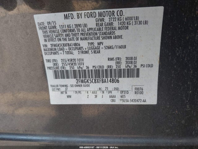 2FMGK5C8XFBA14806 Ford FLEX SEL