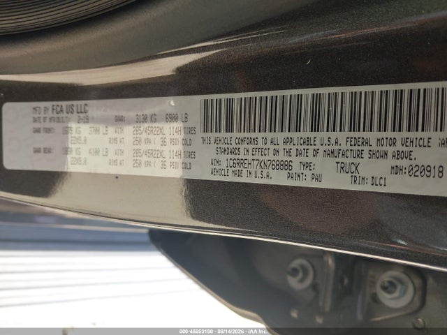Aukcja sprzedaży 2019 Ram 1500 Limited  4x2 5'7 Box, vin: 1C6RREHT7KN768886, numer aukcji: 45853190