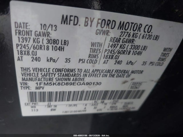 Ford EXPLORER XLT 2014 1FM5K8D89EGA90130 Image 9