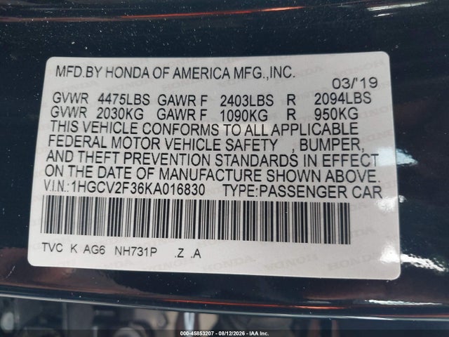 Honda Accord 2019 1HGCV2F36KA016830 Image 21
