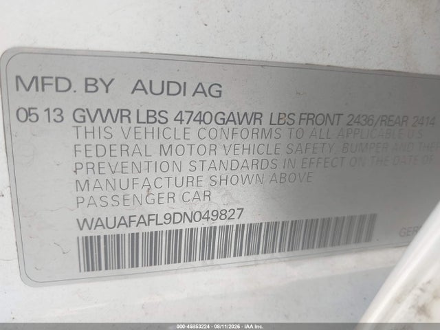 Aukcja sprzedaży 2013 Audi A4 2.0t Premium, vin: WAUAFAFL9DN049827, numer aukcji: 45853224