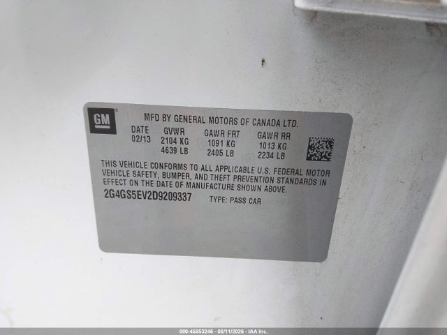 45853246 :رقم المزاد ، 2G4GS5EV2D9209337 vin ، 2013 Buick Regal Turbo - Premium 1 مزاد بيع